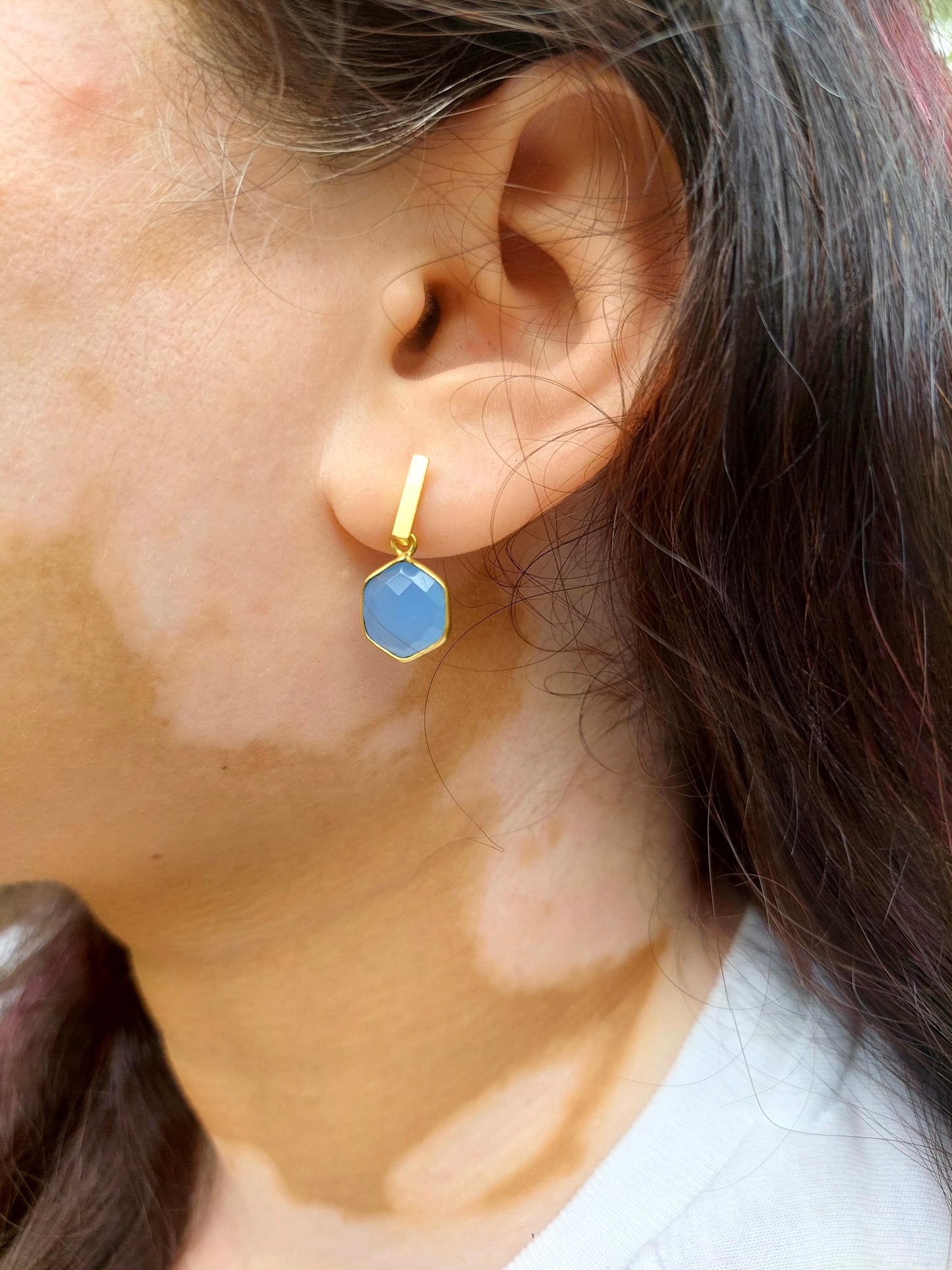 Blue Chalcedony hexagon earring