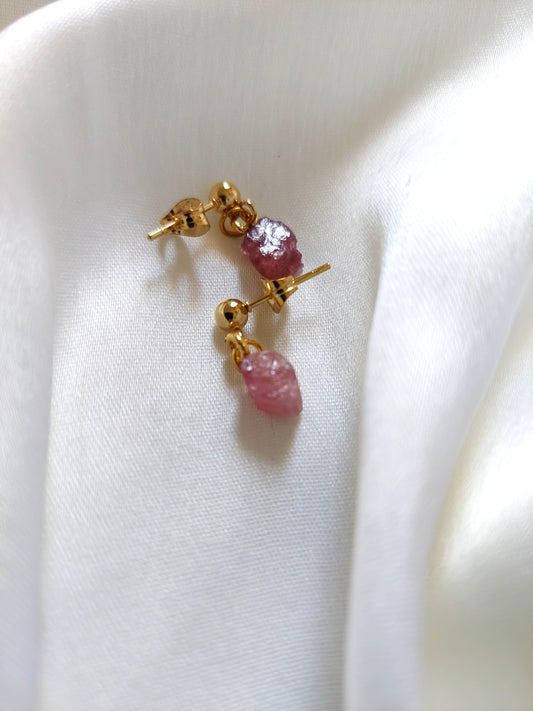 Raw Pink Tourmaline Earrings