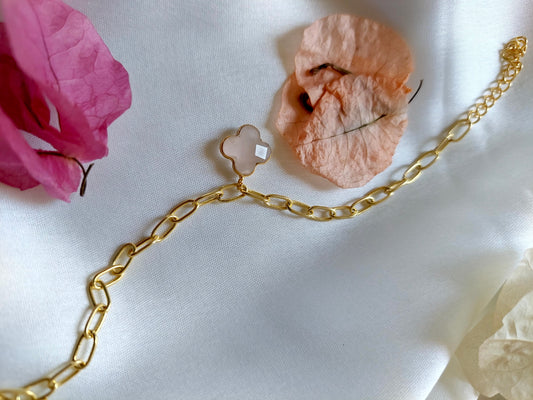 Rose Quartz Clover charm bracelet