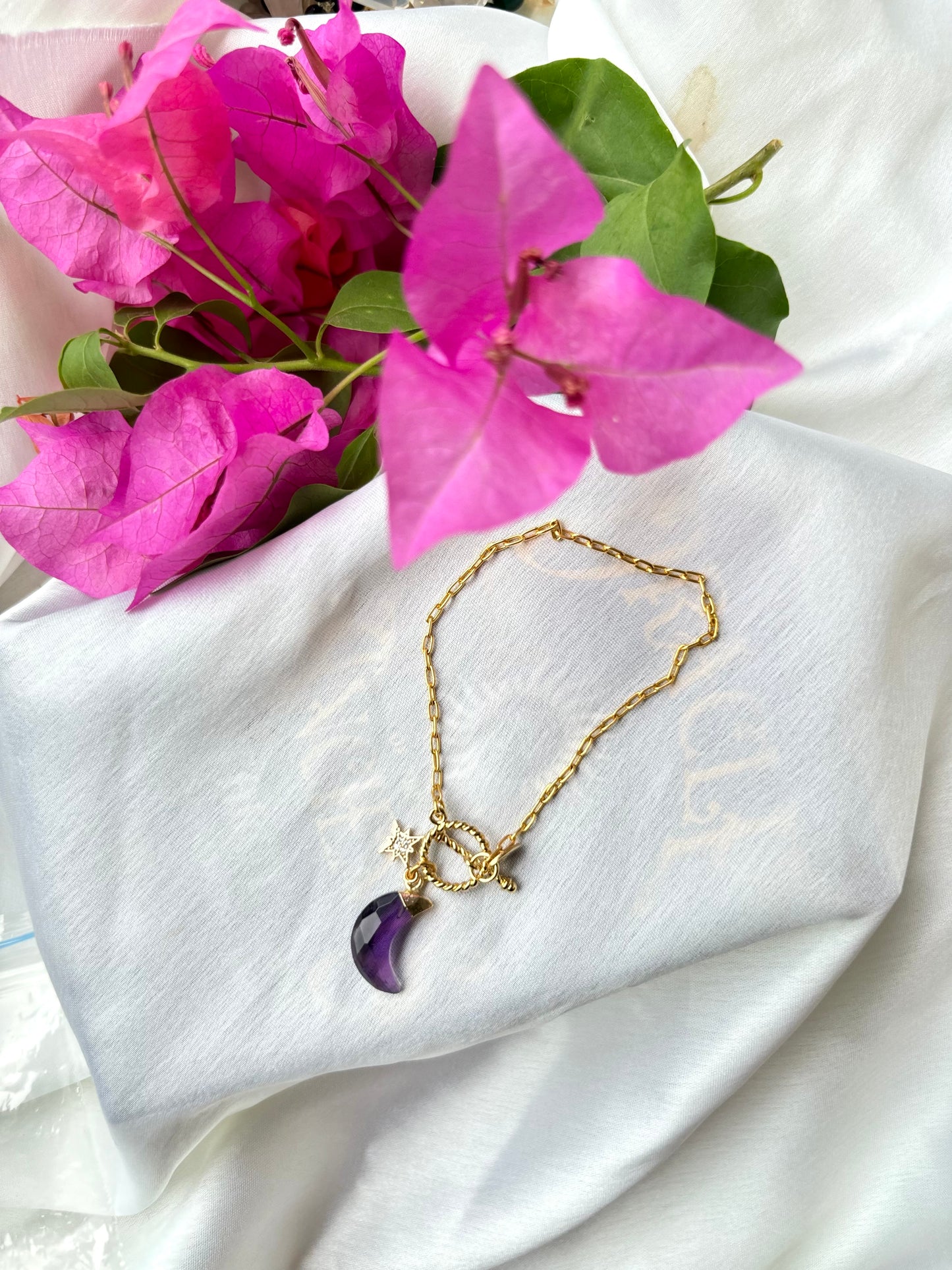 Amethyst Moon charm dangler Bracelet